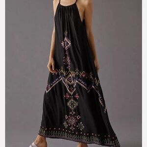 NWT Anthropologie Black Embroidered Maxi Dress